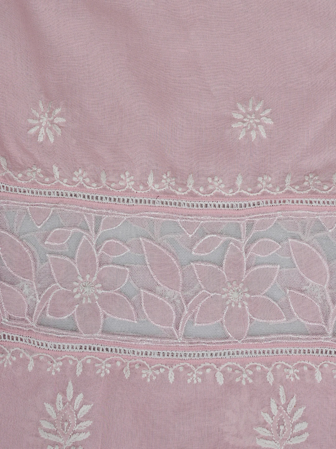 Ada Hand Embroidered Pink Cotton And Net Lucknowi Chikankari Semi-stitched Kurta Dupatta Set 01A857074