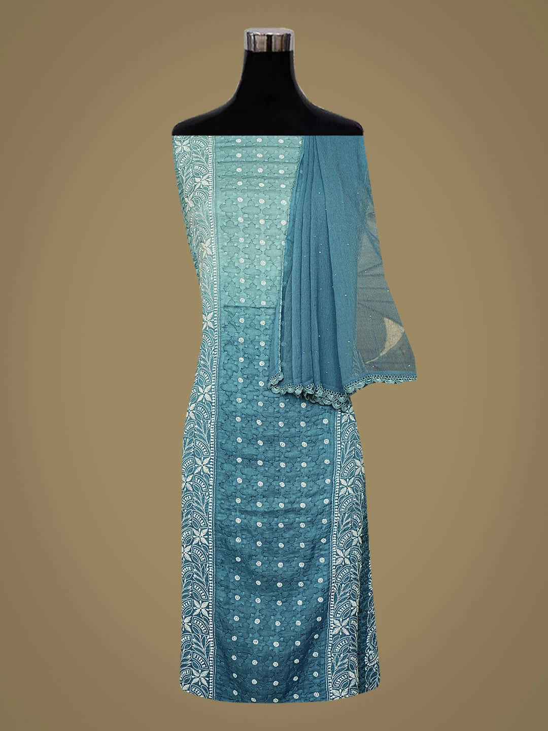 Ada Hand Embroidered Steel Blue Modal Lucknowi Chikankari Unstitched Suit Piece 01A853379