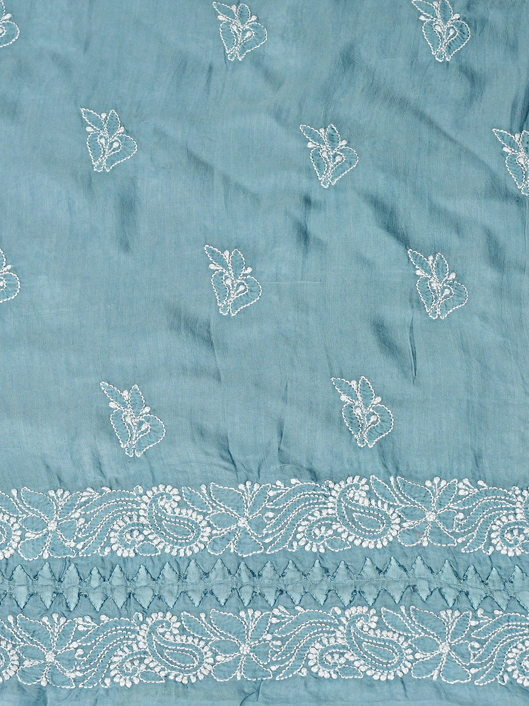 Ada Hand Embroidered Steel Blue Modal Lucknowi Chikankari Unstitched Suit Piece 01A853379