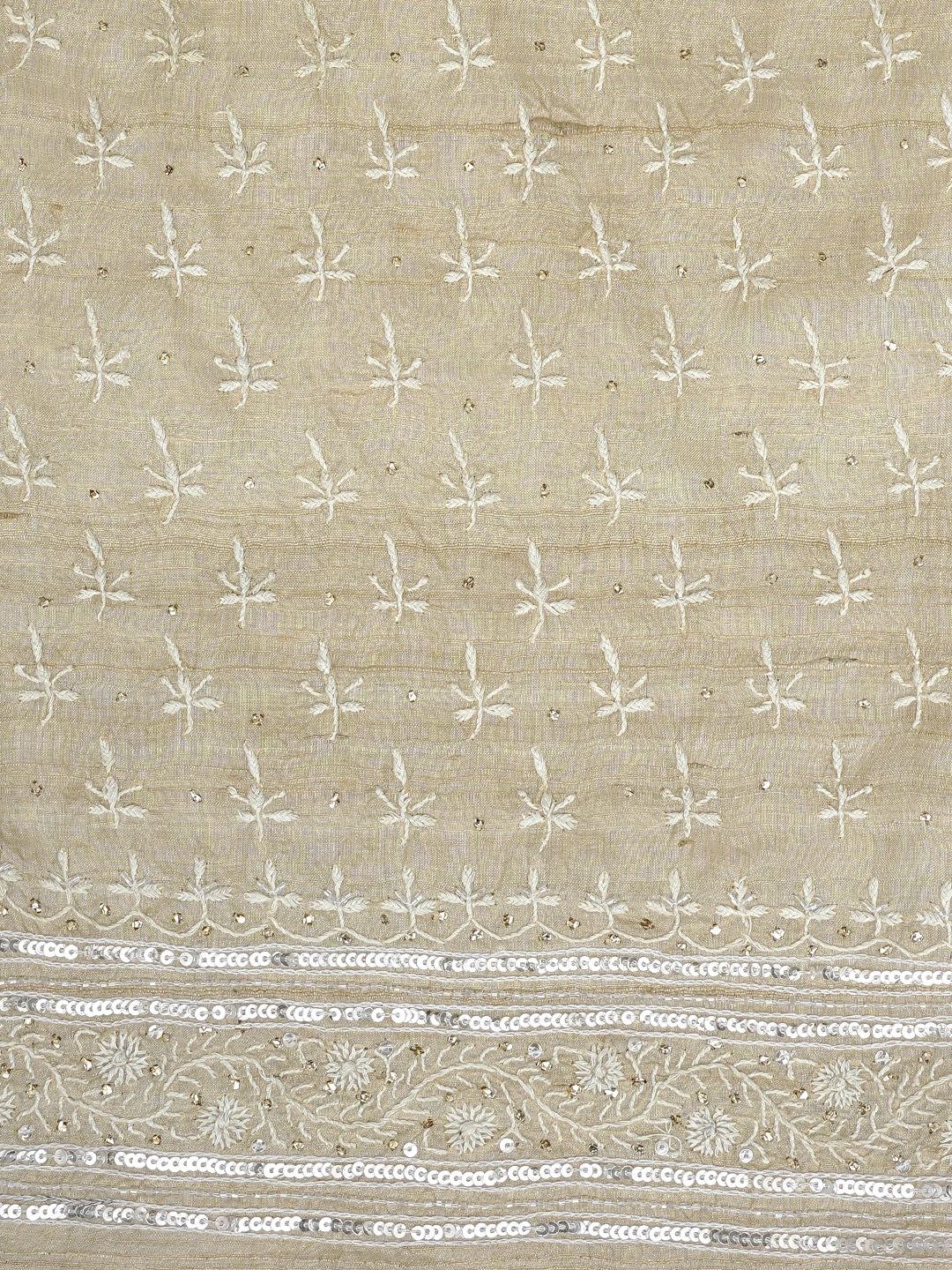Ada Hand Embroidered Fawn Tussar Silk Lucknowi Chikankari Semi-Stitched Kurta Dupatta Set With Muqaish Work 01A857061