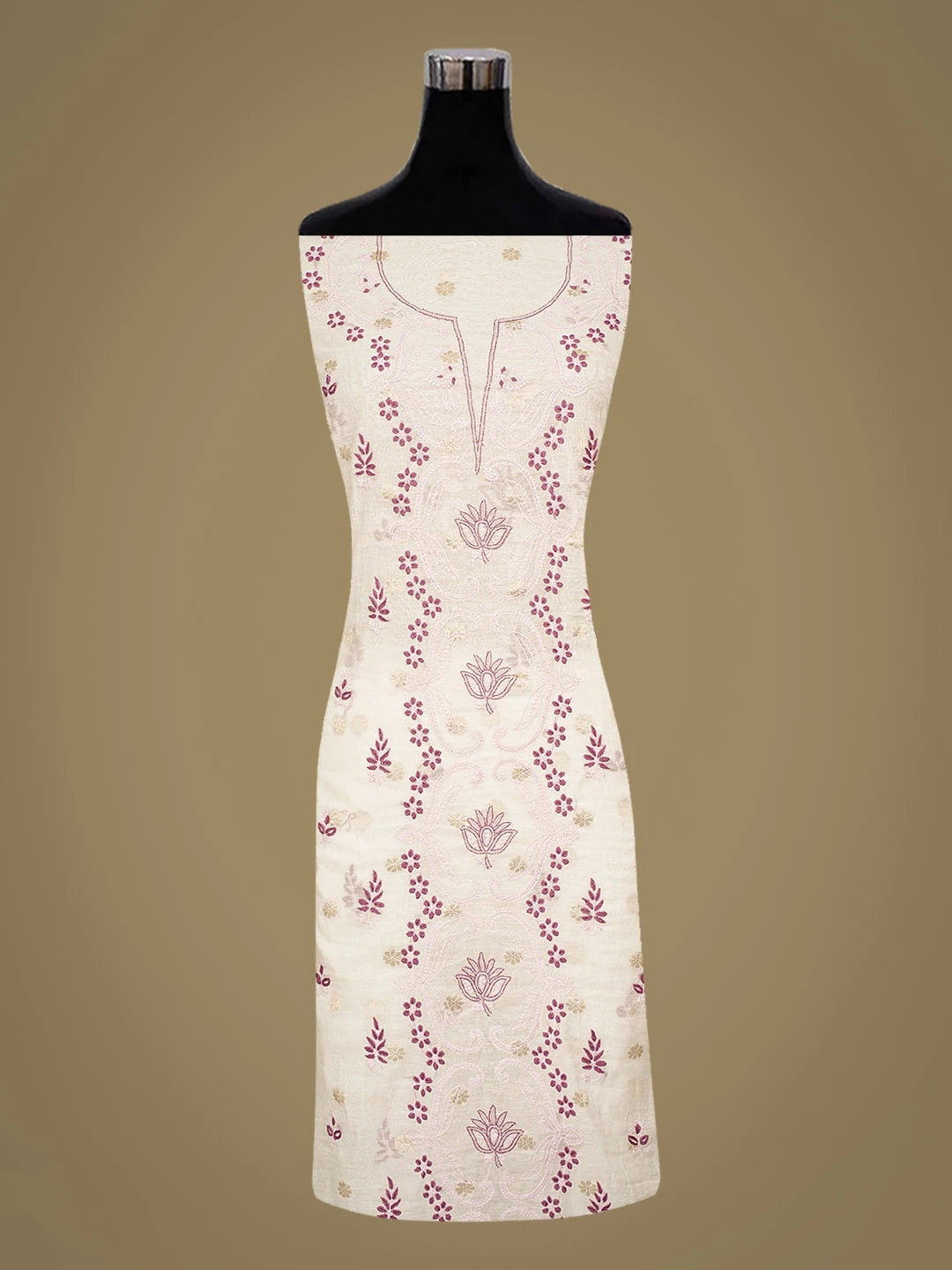 Ada Hand Embroidered White Chanderi Lucknowi Chikankari Unstitched Kurta Dupatta Set 01A836906
