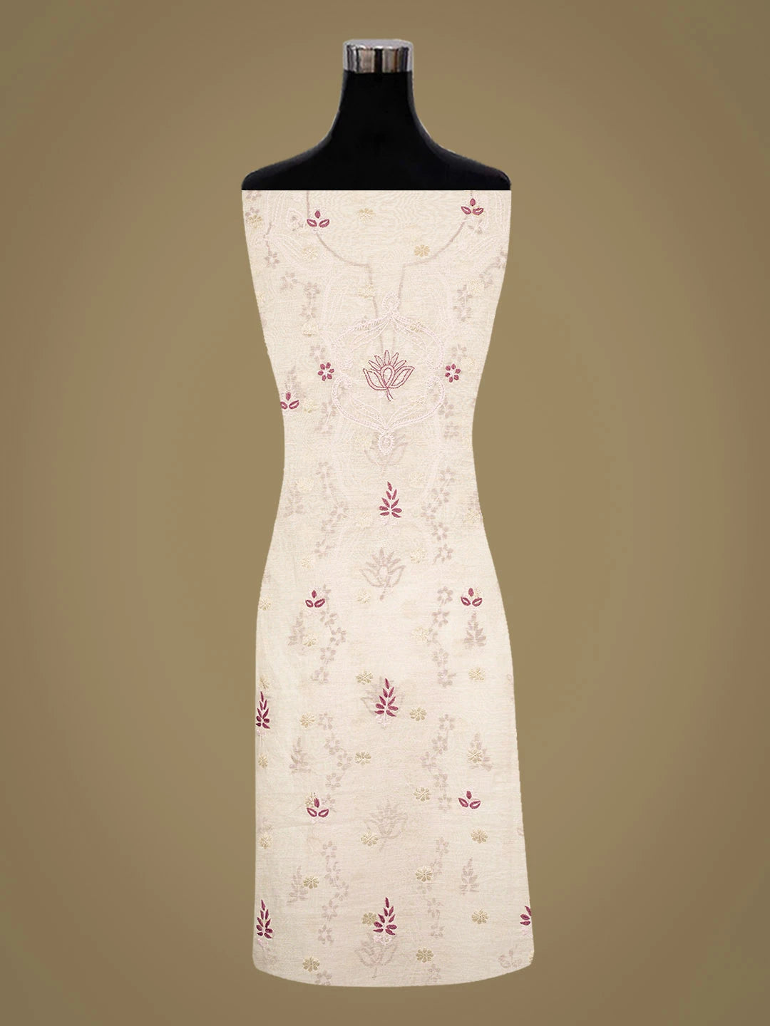 Ada Hand Embroidered White Chanderi Lucknowi Chikankari Unstitched Kurta Dupatta Set 01A836906