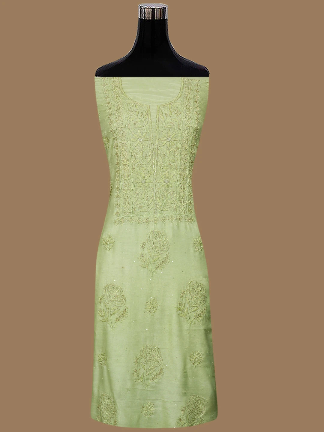 Ada Hand Embroidered Lime Green Muslin Lucknowi Chikankari Unstitched Suit Set With Zari Work 01A796107
