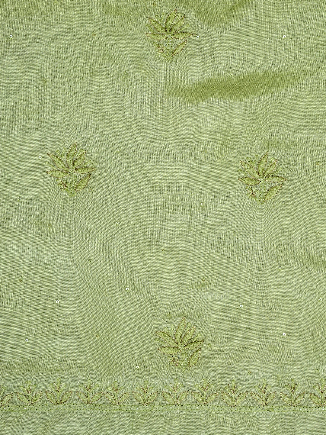 Ada Hand Embroidered Lime Green Muslin Lucknowi Chikankari Unstitched Suit Set With Zari Work 01A796107