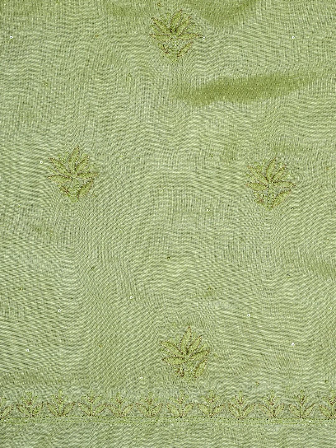 Ada Hand Embroidered Lime Green Muslin Lucknowi Chikankari Unstitched Suit Set With Zari Work 01A796107