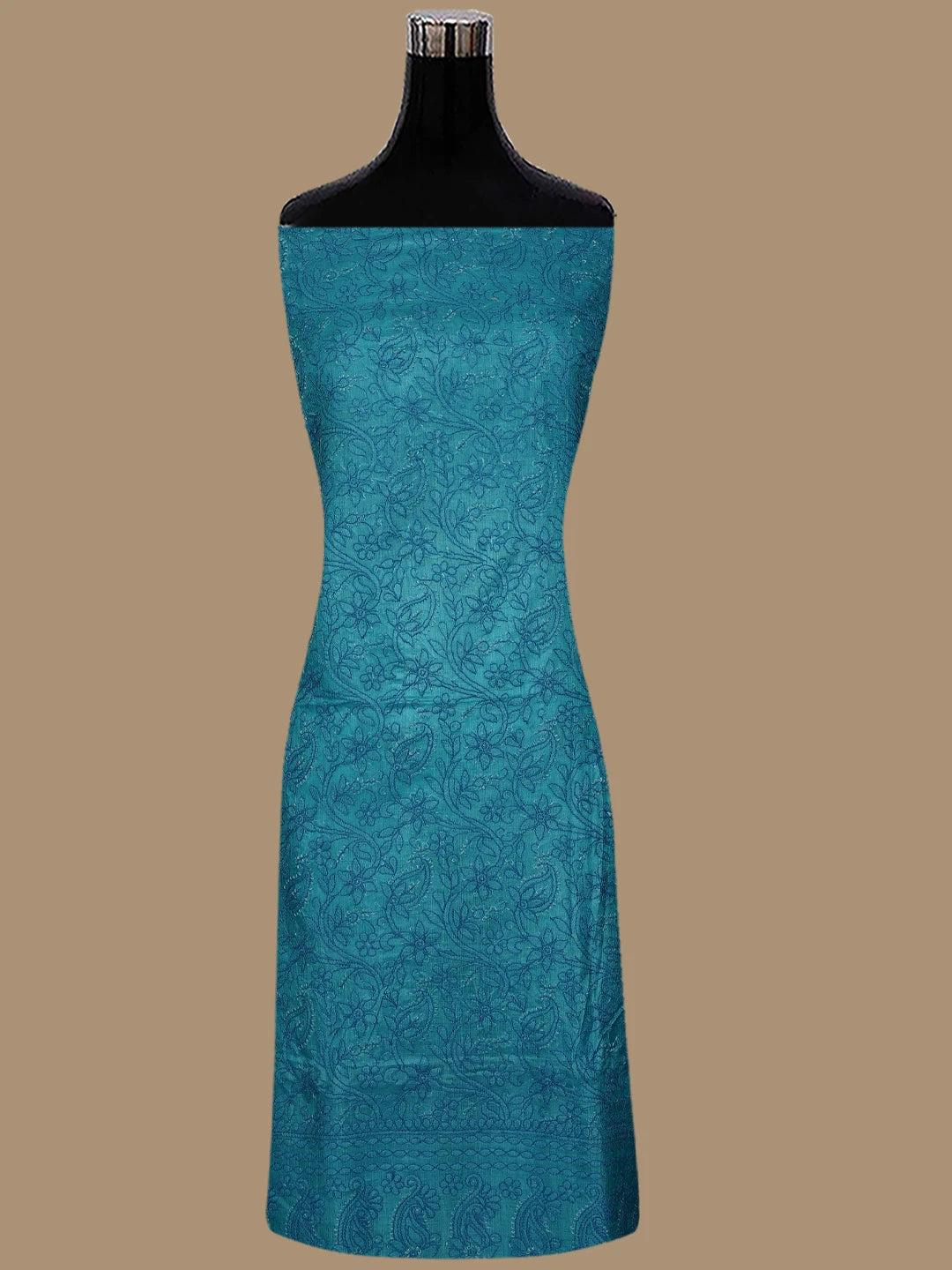 Ada Hand Embroidered Cerulean Blue Tussar Silk Lucknowi Chikankari Unstitched Suit Piece 01A774730