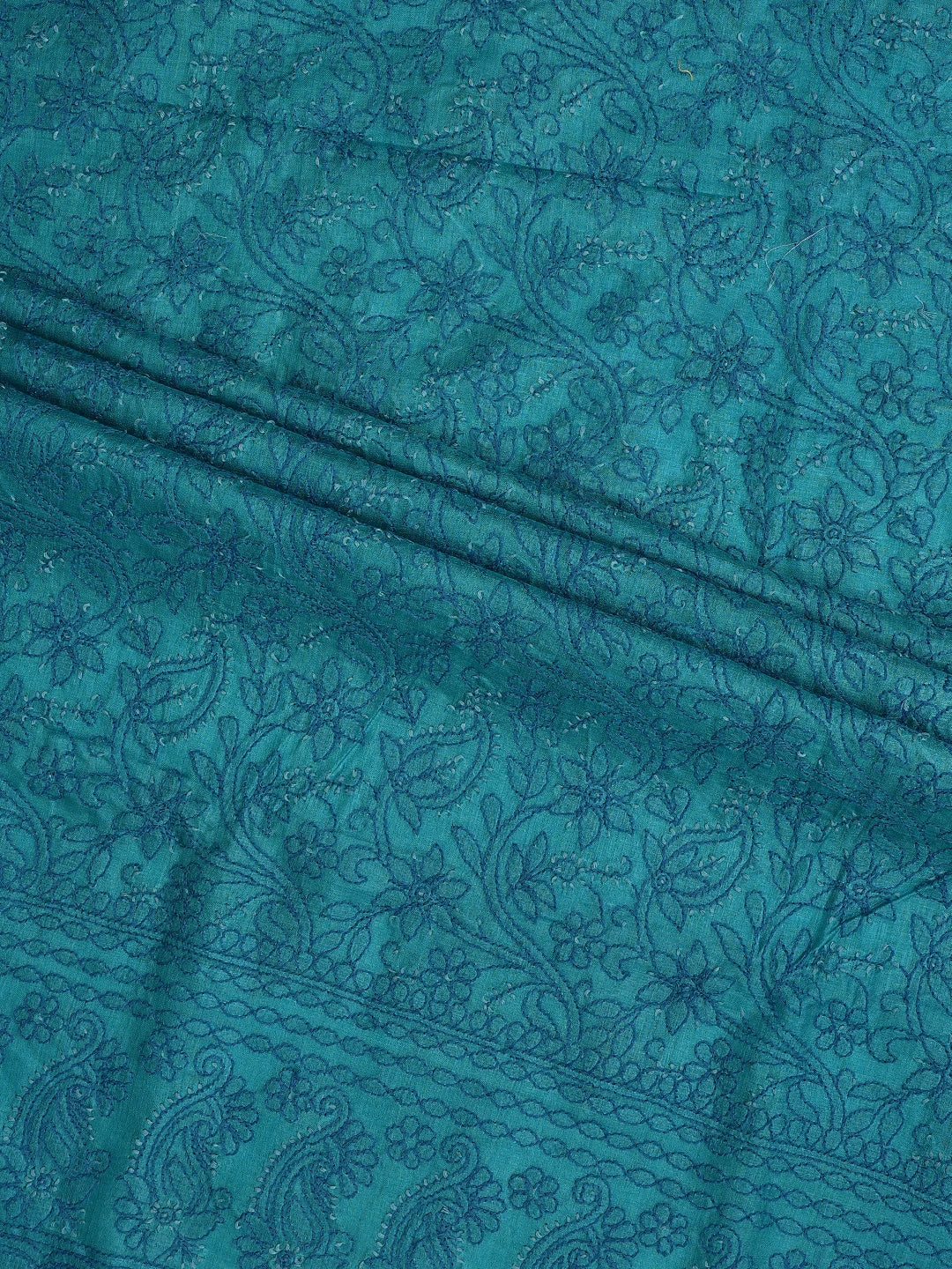 Ada Hand Embroidered Cerulean Blue Tussar Silk Lucknowi Chikankari Unstitched Suit Piece 01A774730