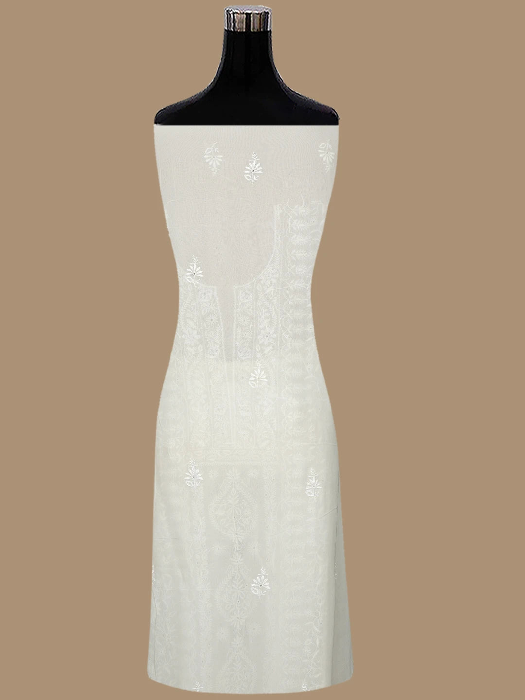 Ada Hand Embroidered White Pure Georgette Lucknowi Chikankari Unstitched Kurta Dupatta Set 01A856621