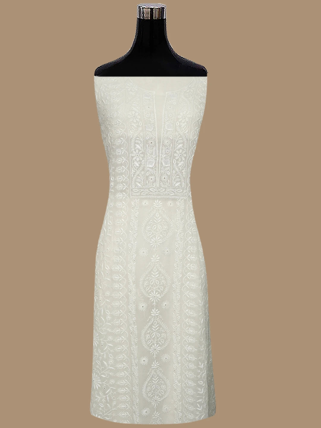 Ada Hand Embroidered White Pure Georgette Lucknowi Chikankari Unstitched Kurta Dupatta Set 01A856621