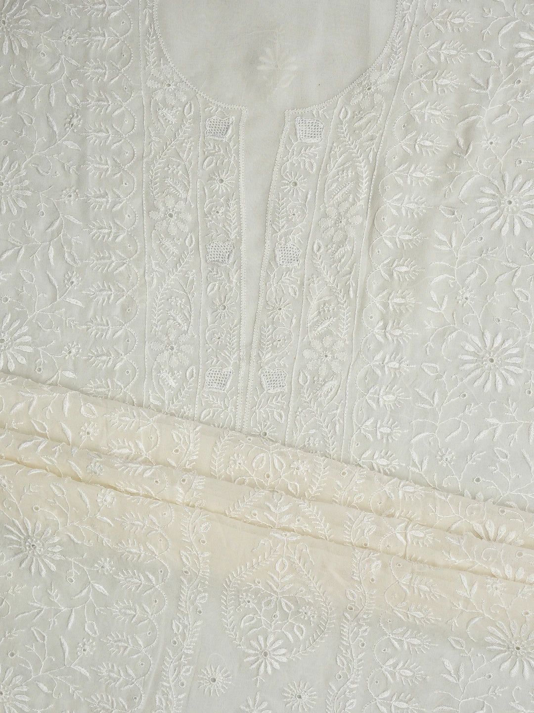 Ada Hand Embroidered White Pure Georgette Lucknowi Chikankari Unstitched Kurta Dupatta Set 01A856621