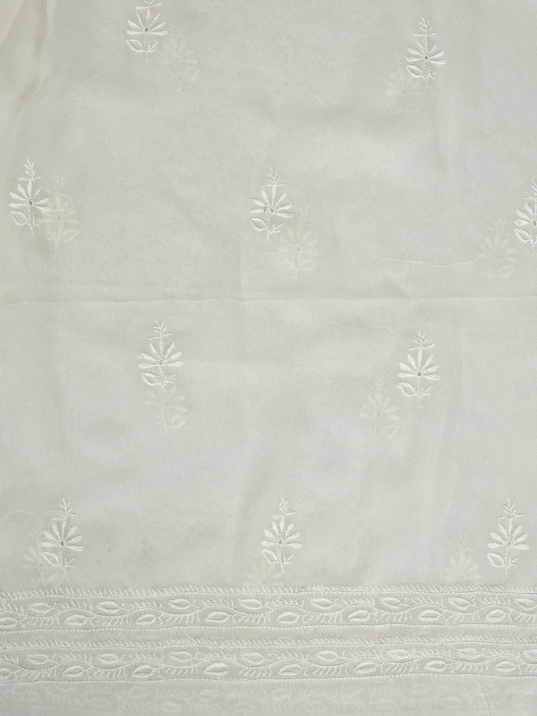 Ada Hand Embroidered White Pure Georgette Lucknowi Chikankari Unstitched Kurta Dupatta Set 01A856621