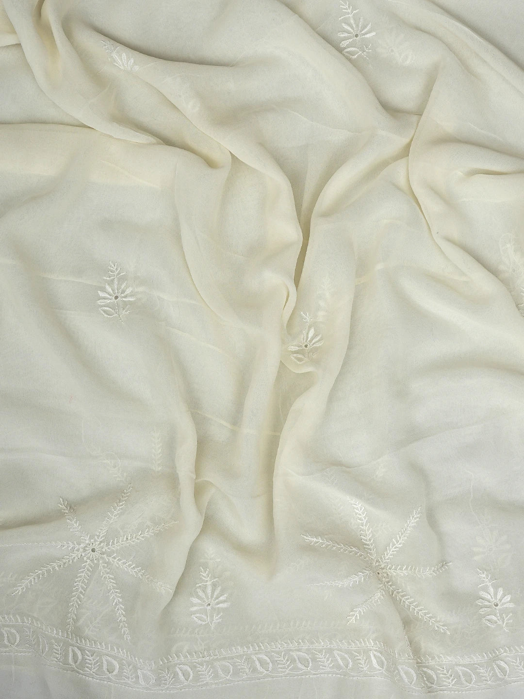 Ada Hand Embroidered White Pure Georgette Lucknowi Chikankari Unstitched Kurta Dupatta Set 01A856621