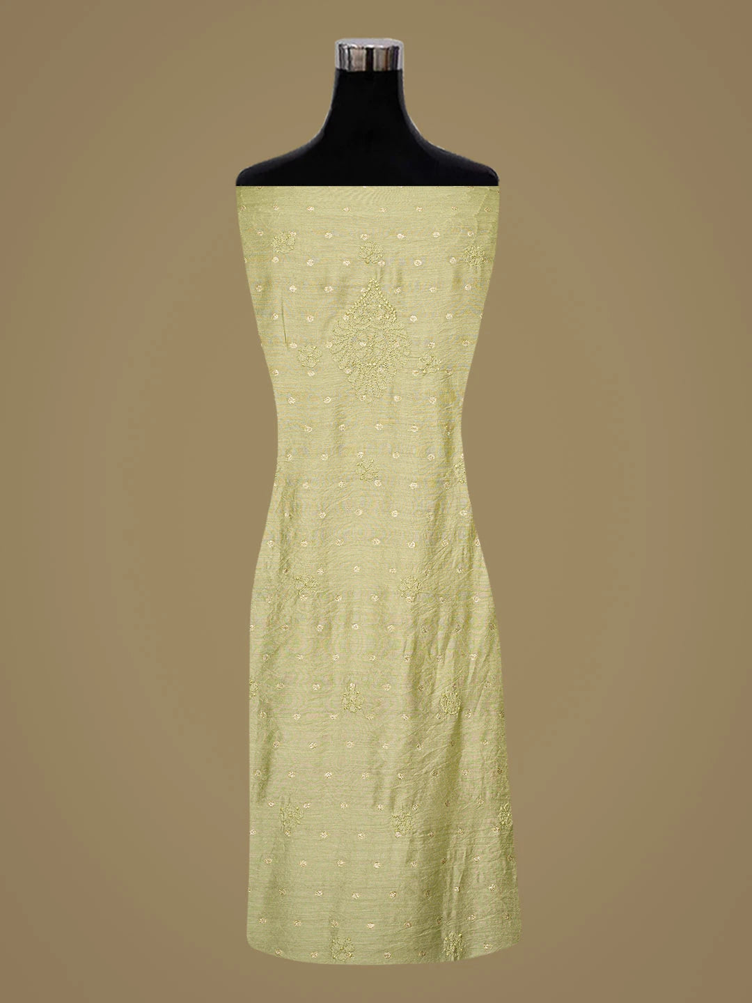 Ada Hand Embroidered Green Chanderi Lucknowi Chikankari Unstitched Kurta Piece With Zari Work 01A845416