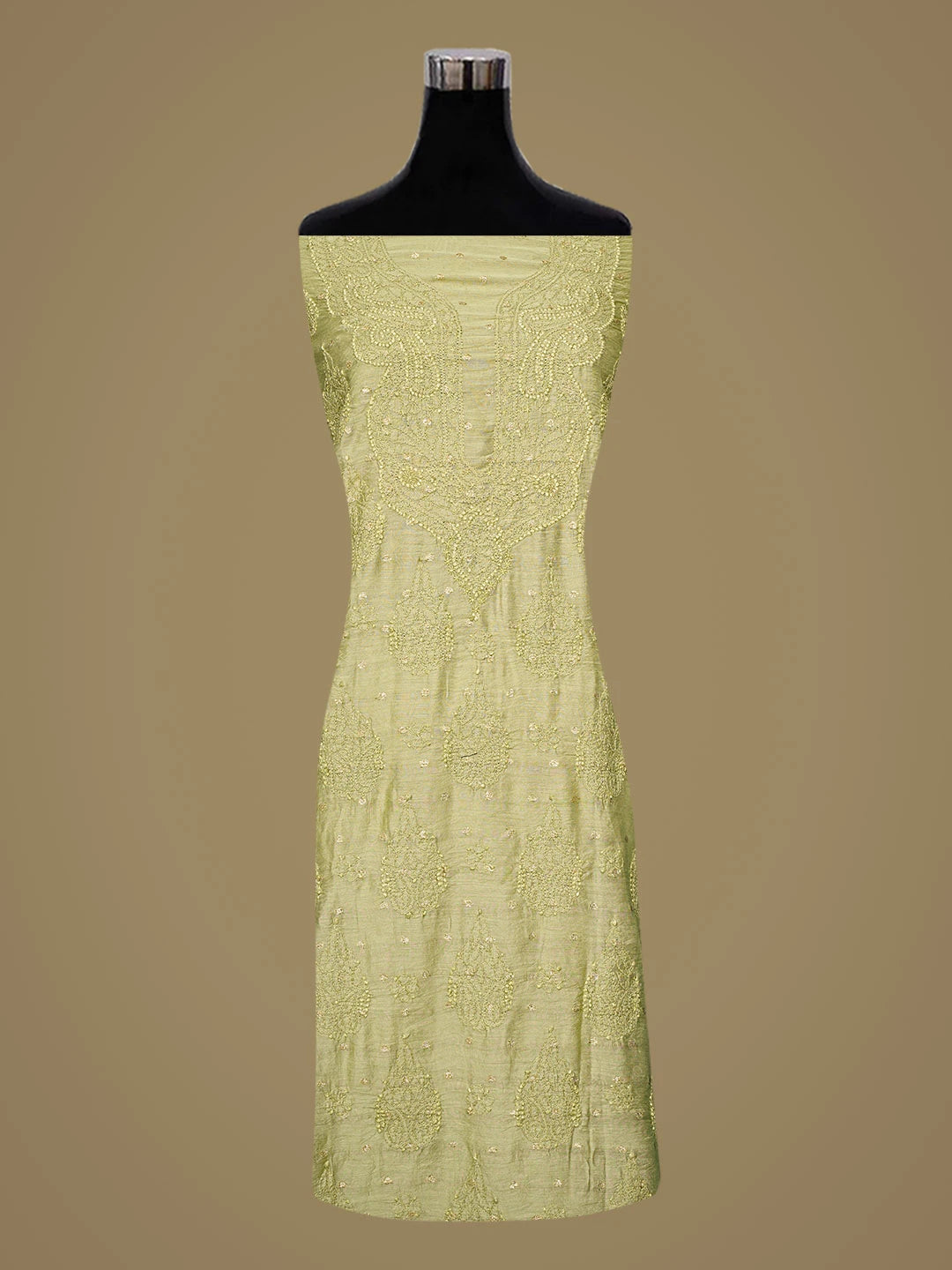 Ada Hand Embroidered Green Chanderi Lucknowi Chikankari Unstitched Kurta Piece With Zari Work 01A845416