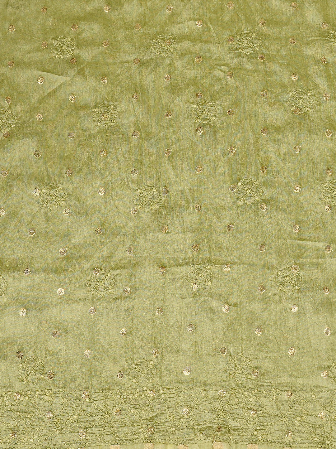 Ada Hand Embroidered Green Chanderi Lucknowi Chikankari Unstitched Kurta Piece With Zari Work 01A845416