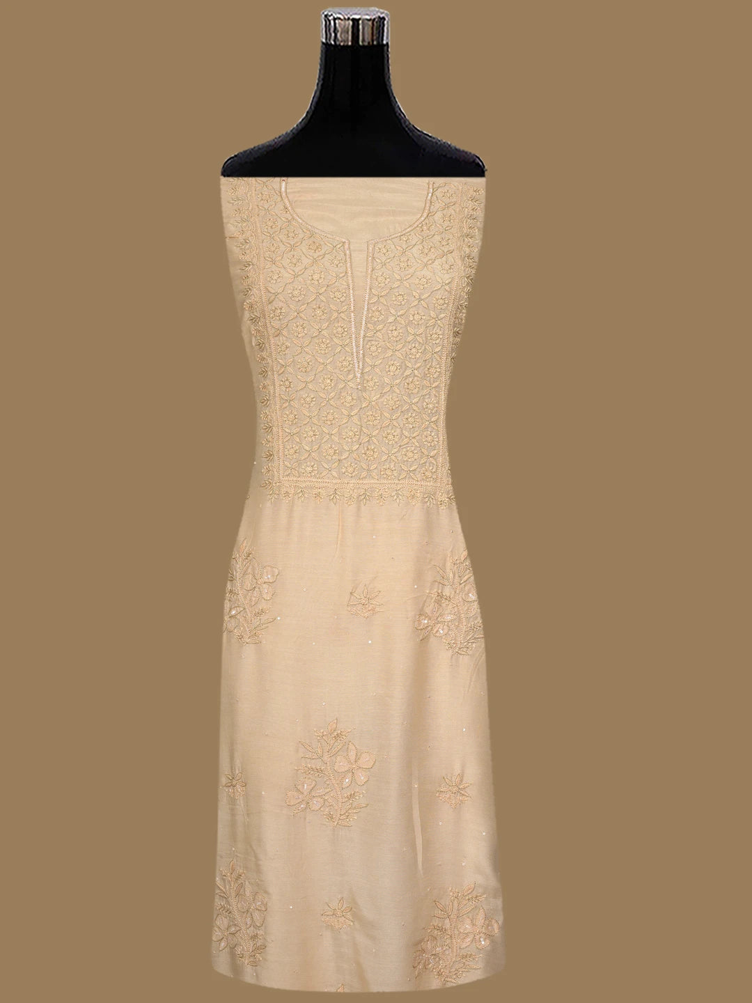 Ada Hand Embroidered Dusty Peach Muslin Lucknowi Chikankari Unstitched Suit Set With Zari Work 01A789326