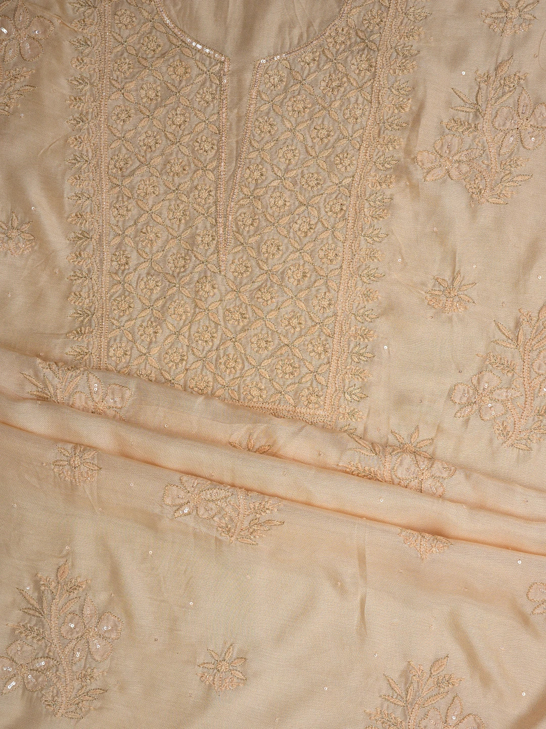 Ada Hand Embroidered Dusty Peach Muslin Lucknowi Chikankari Unstitched Suit Set With Zari Work 01A789326