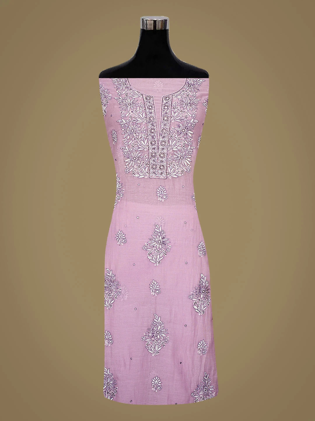 Ada Hand Embroidered Lavender Chanderi Lucknowi Chikankari Unstitched Kurta Dupatta Set With Cutdana Work 01A682969
