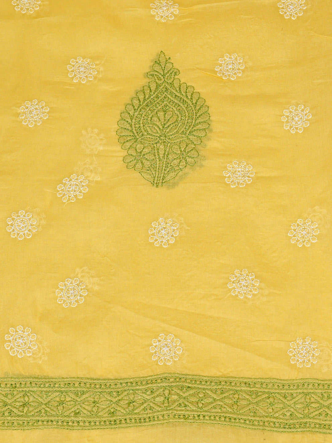 Ada Hand Embroidered Yellow Cotton Lucknowi Chikankari Unstitched Kurta Piece 01A831596