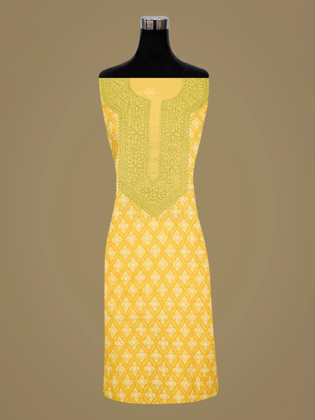Ada Hand Embroidered Yellow Cotton Lucknowi Chikankari Unstitched Kurta Piece 01A831596