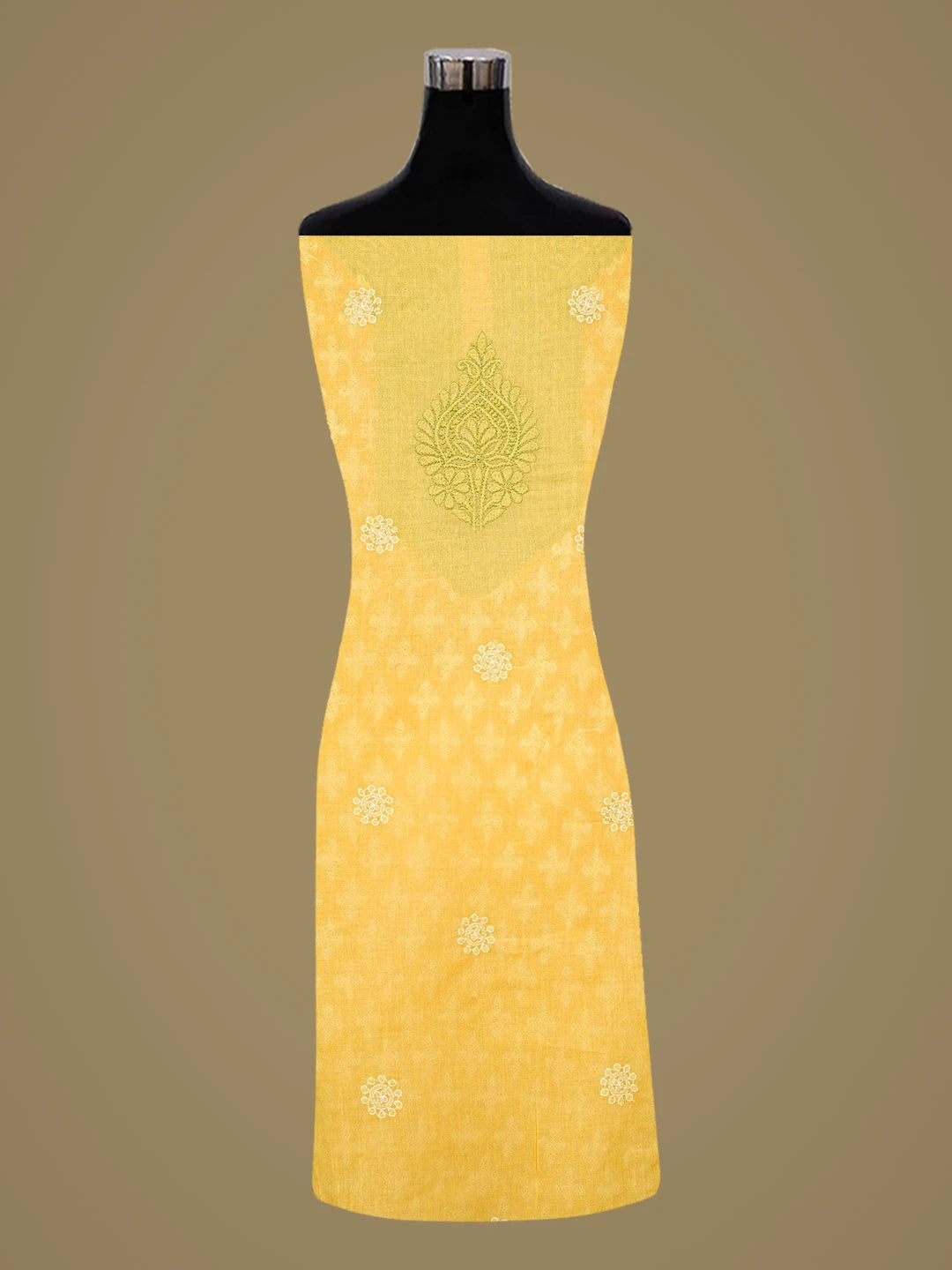 Ada Hand Embroidered Yellow Cotton Lucknowi Chikankari Unstitched Kurta Piece 01A831596