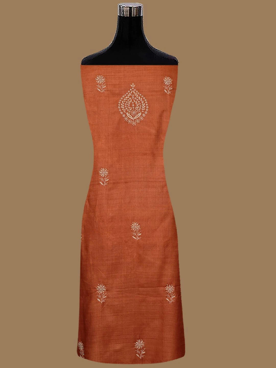 Ada Hand Embroidered Rust Silk Lucknowi Chikankari Unstitched Suit Piece 01A775434