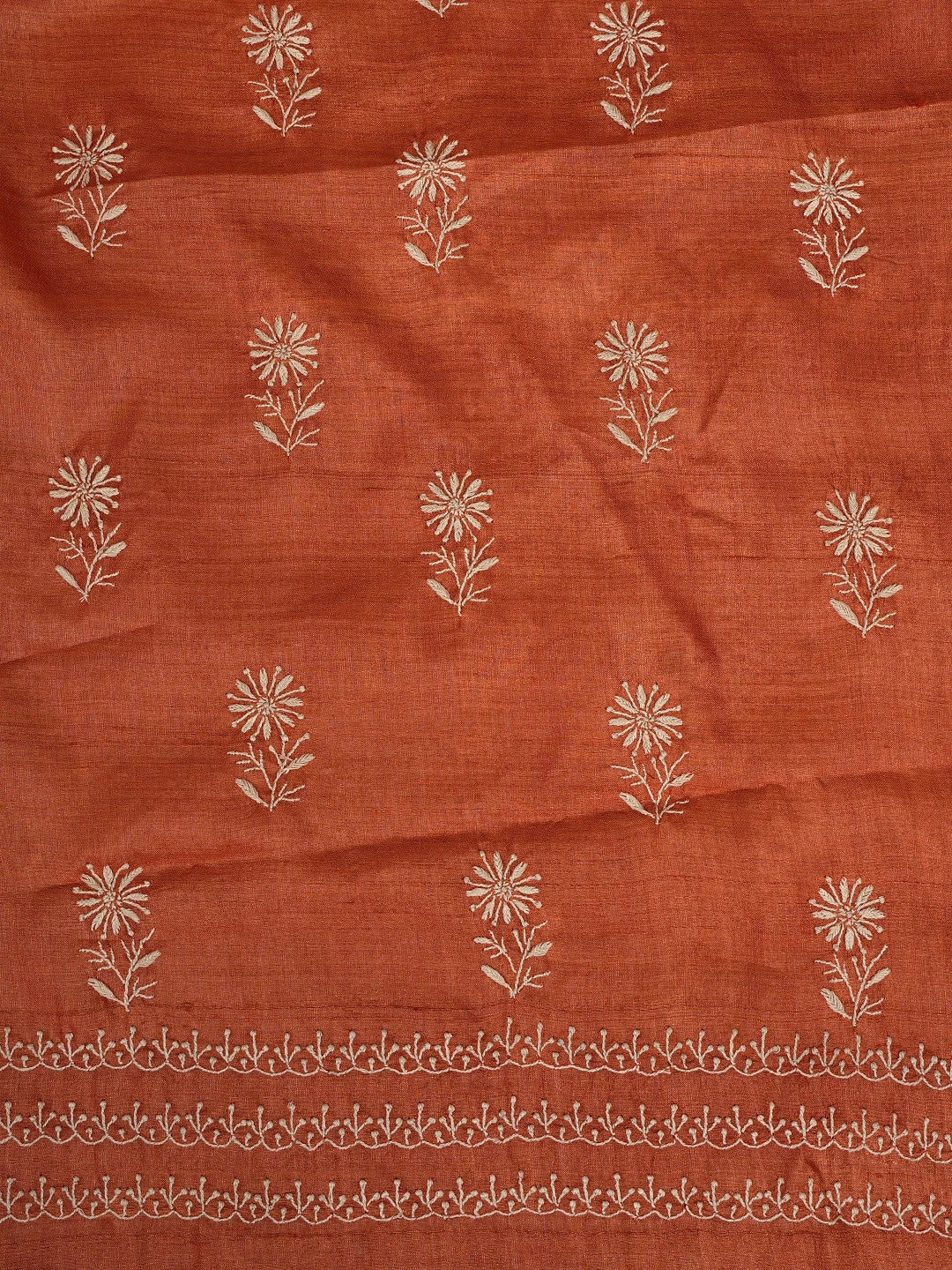 Ada Hand Embroidered Rust Silk Lucknowi Chikankari Unstitched Suit Piece 01A775434
