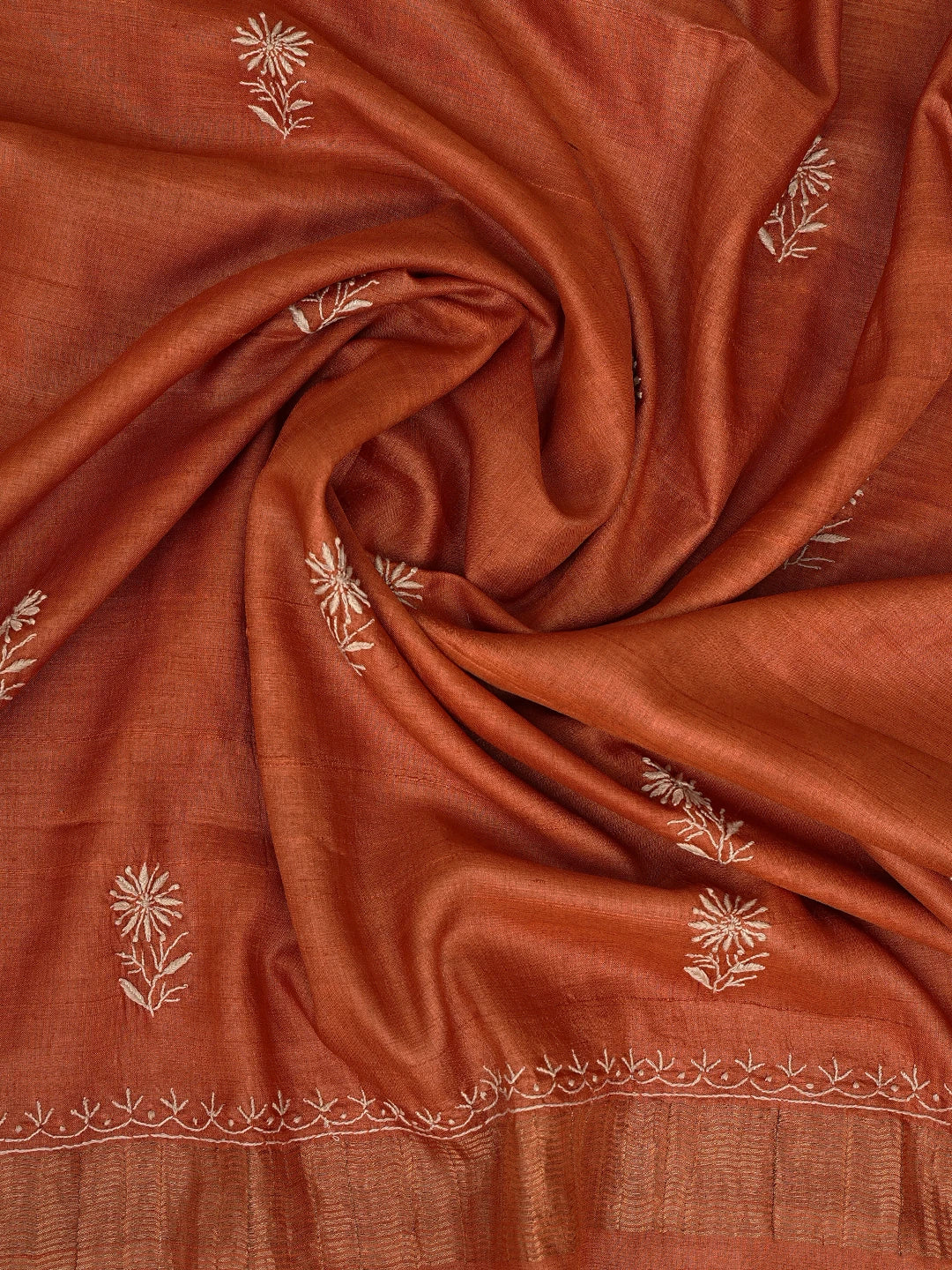 Ada Hand Embroidered Rust Silk Lucknowi Chikankari Unstitched Suit Piece 01A775434