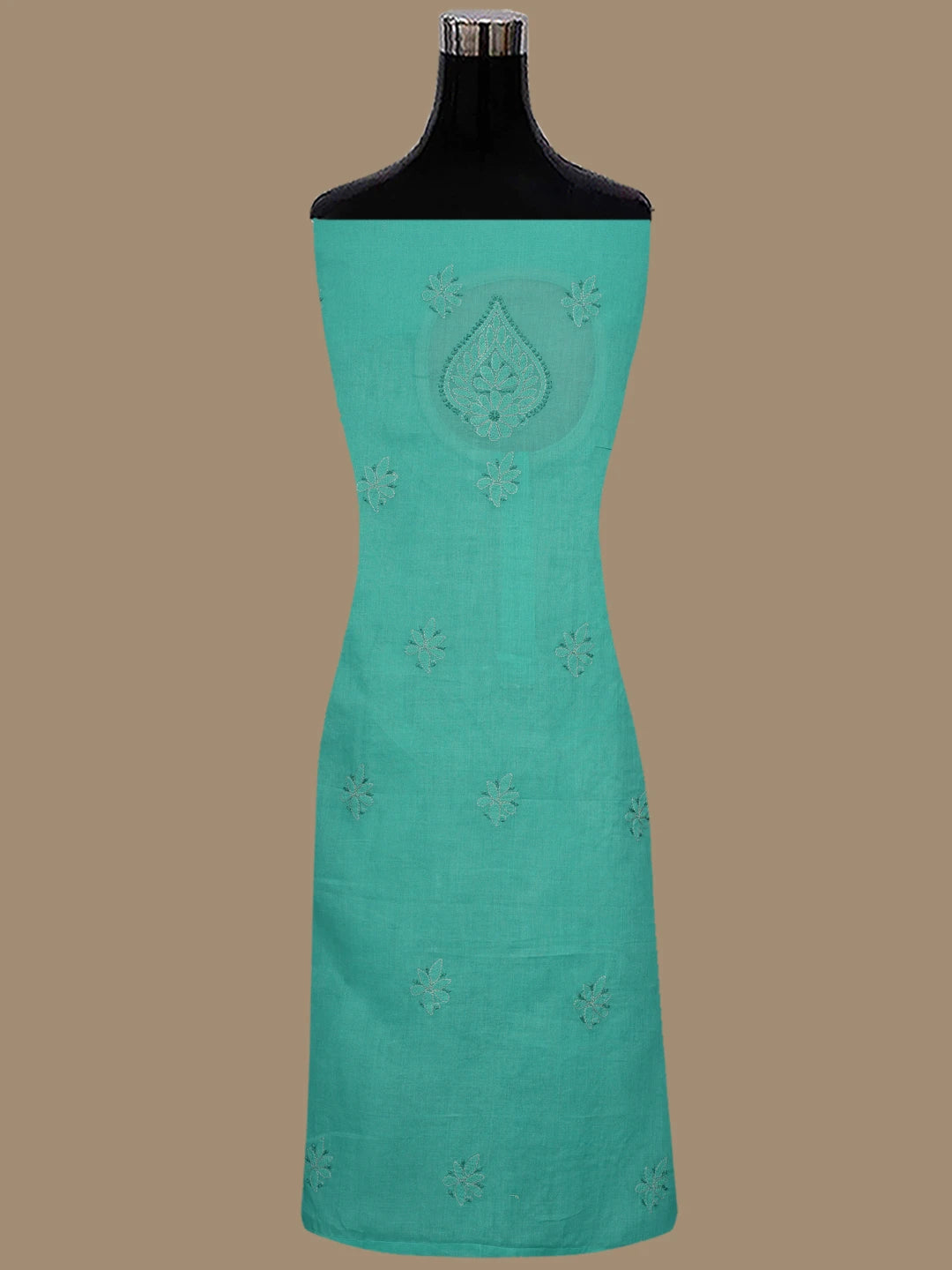 Ada Hand Embroidered Rama Green Cotton Lucknowi Chikankari Unstitched Suit Piece 01A856574
