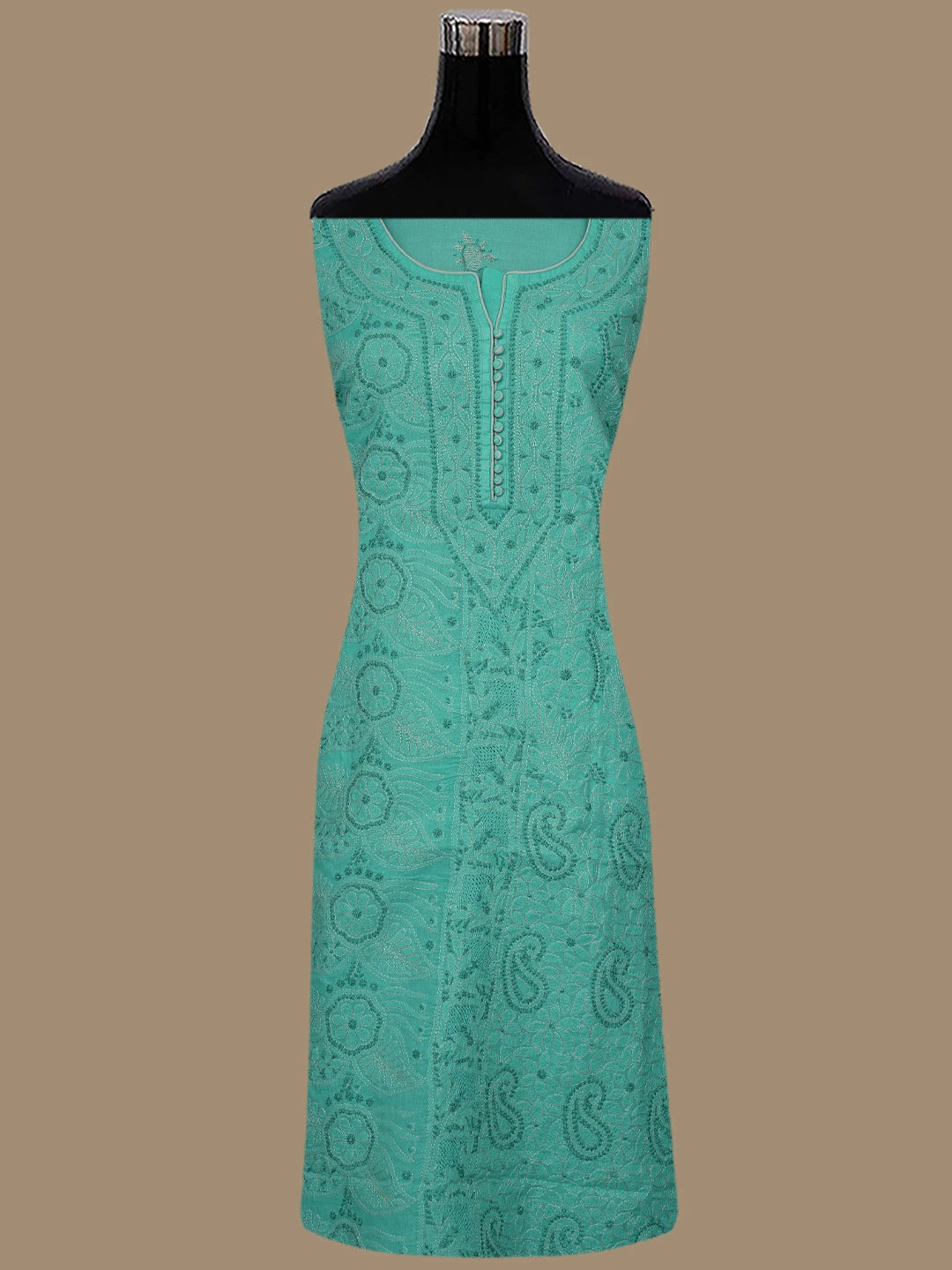 Ada Hand Embroidered Rama Green Cotton Lucknowi Chikankari Unstitched Suit Piece 01A856574