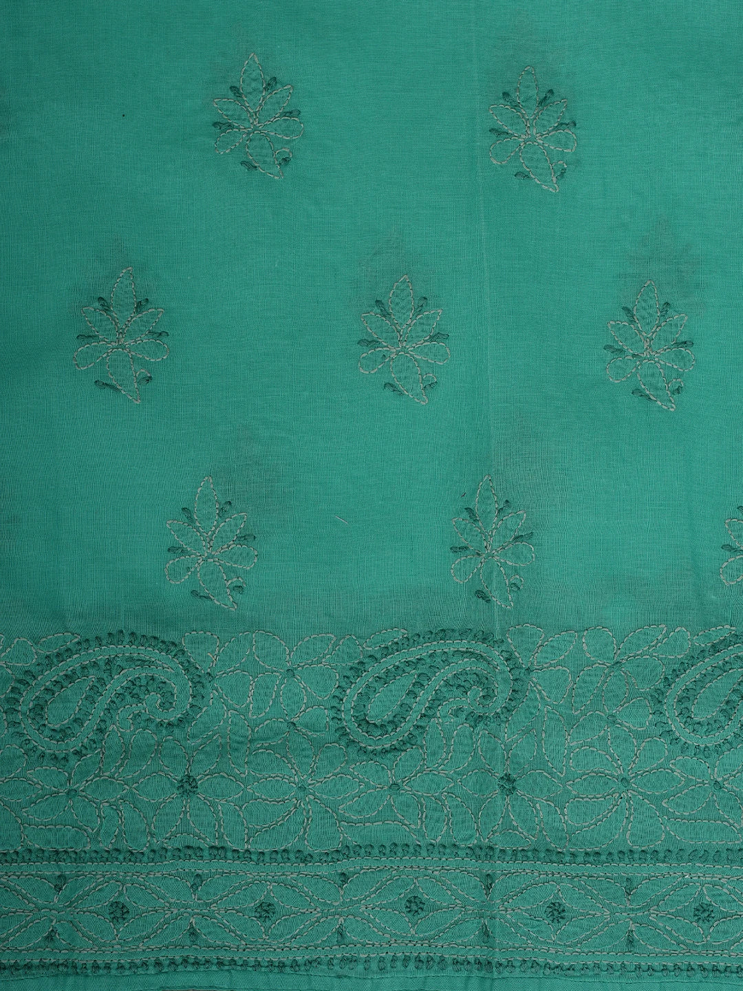 Ada Hand Embroidered Rama Green Cotton Lucknowi Chikankari Unstitched Suit Piece 01A856574