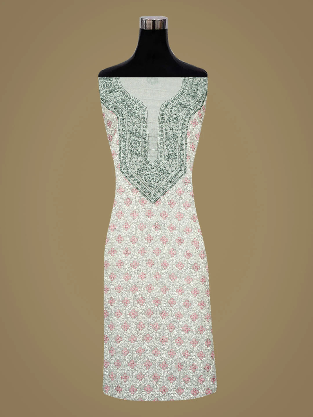 Ada Hand Embroidered Grey Cotton Lucknowi Chikankari Unstitched Kurta Piece 01A831615
