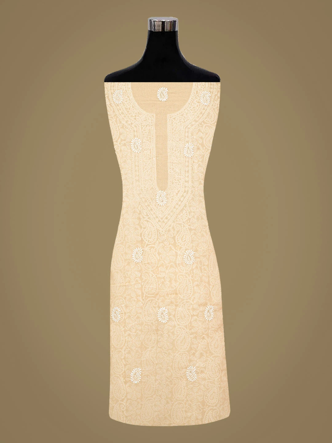 Ada Hand Embroidered Fawn Cotton Lucknowi Chikankari Unstitched Kurta Piece 01A844110