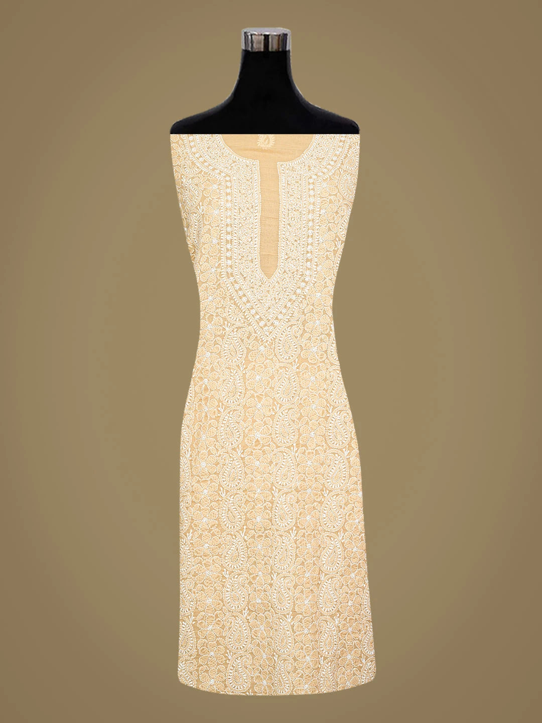 Ada Hand Embroidered Fawn Cotton Lucknowi Chikankari Unstitched Kurta Piece 01A844110