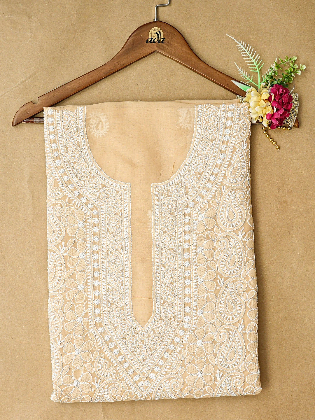 Ada Hand Embroidered Fawn Cotton Lucknowi Chikankari Unstitched Kurta Piece 01A844110