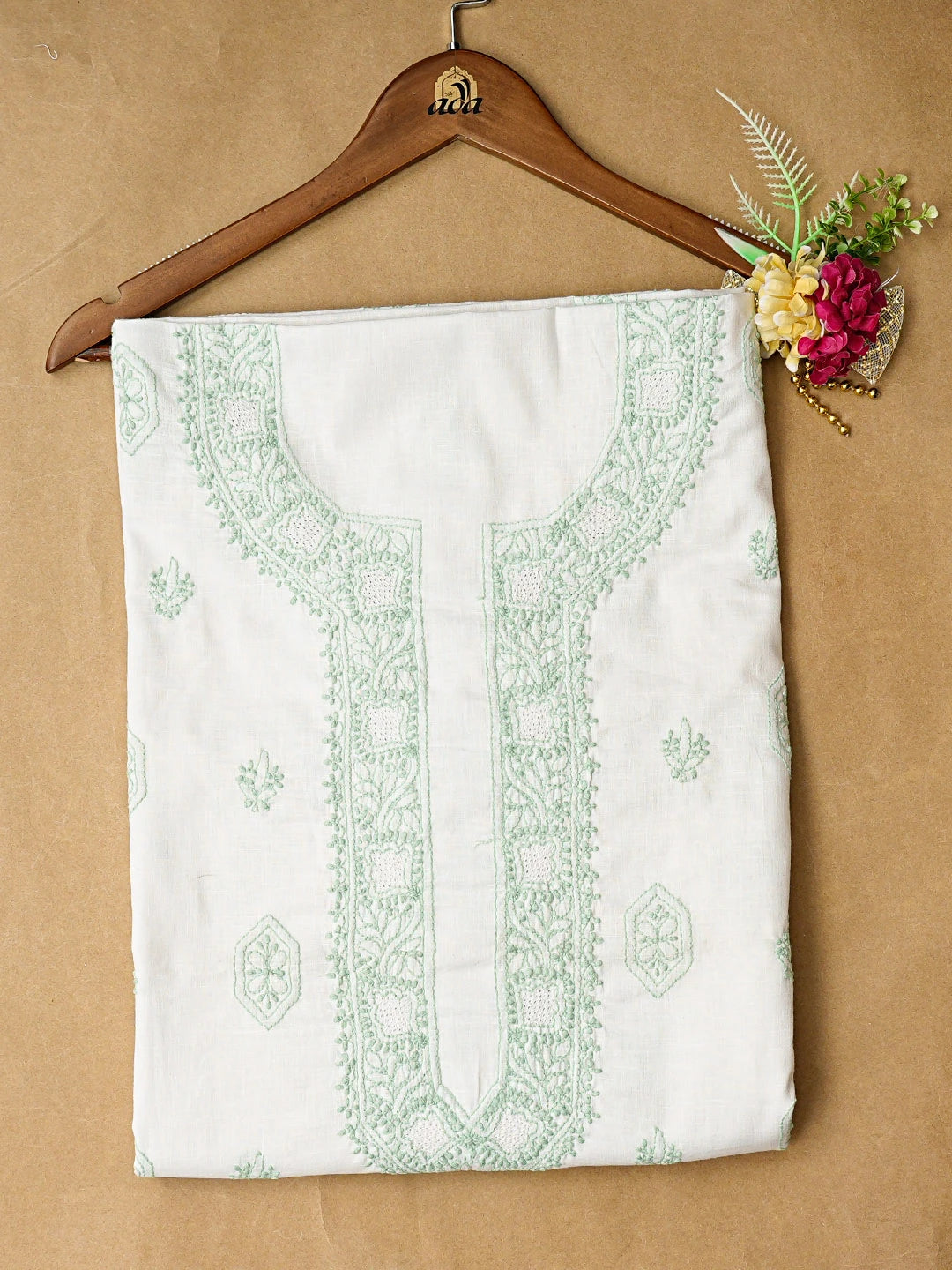 Ada Hand Embroidered White Cotton Lucknowi Chikankari Unstitched Kurta Piece 01A832321