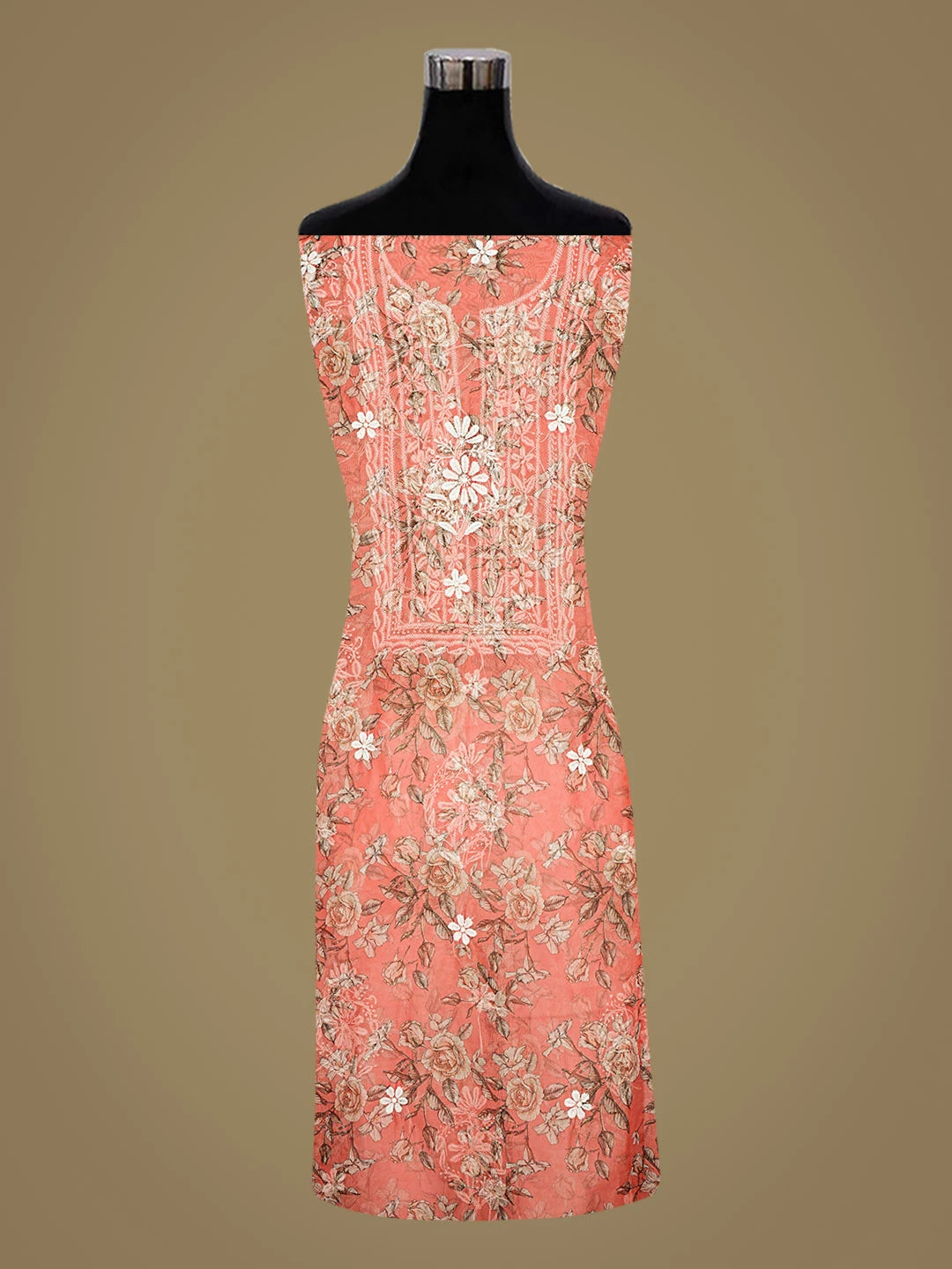 Ada Hand Embroidered Floral Printed Orange Organza Lucknowi Chikankari Unstitched Kurta Piece 01A833439