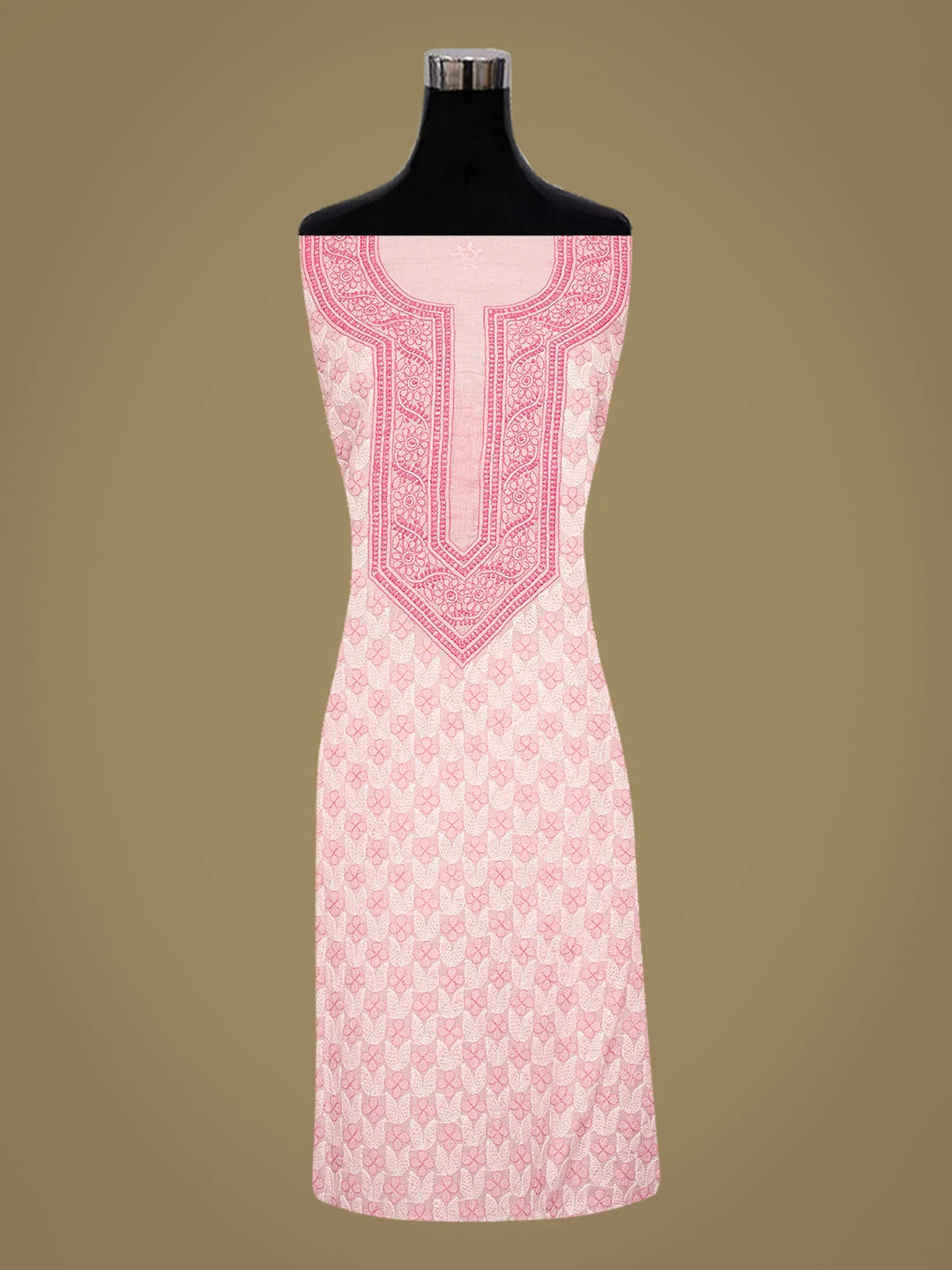 Ada Hand Embroidered Pink Cotton Lucknowi Chikankari Unstitched Kurta Piece 01A831601
