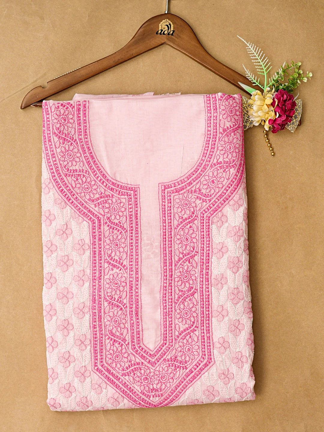 Ada Hand Embroidered Pink Cotton Lucknowi Chikankari Unstitched Kurta Piece 01A831601