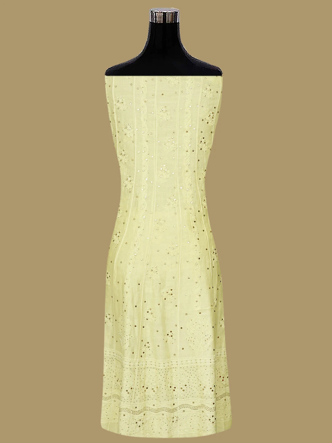 Ada Hand Embroidered Lemon Chanderi Lucknowi Chikankari Semi-Stitched Anarkali Dupatta Set With Muqaish Work 01A642978