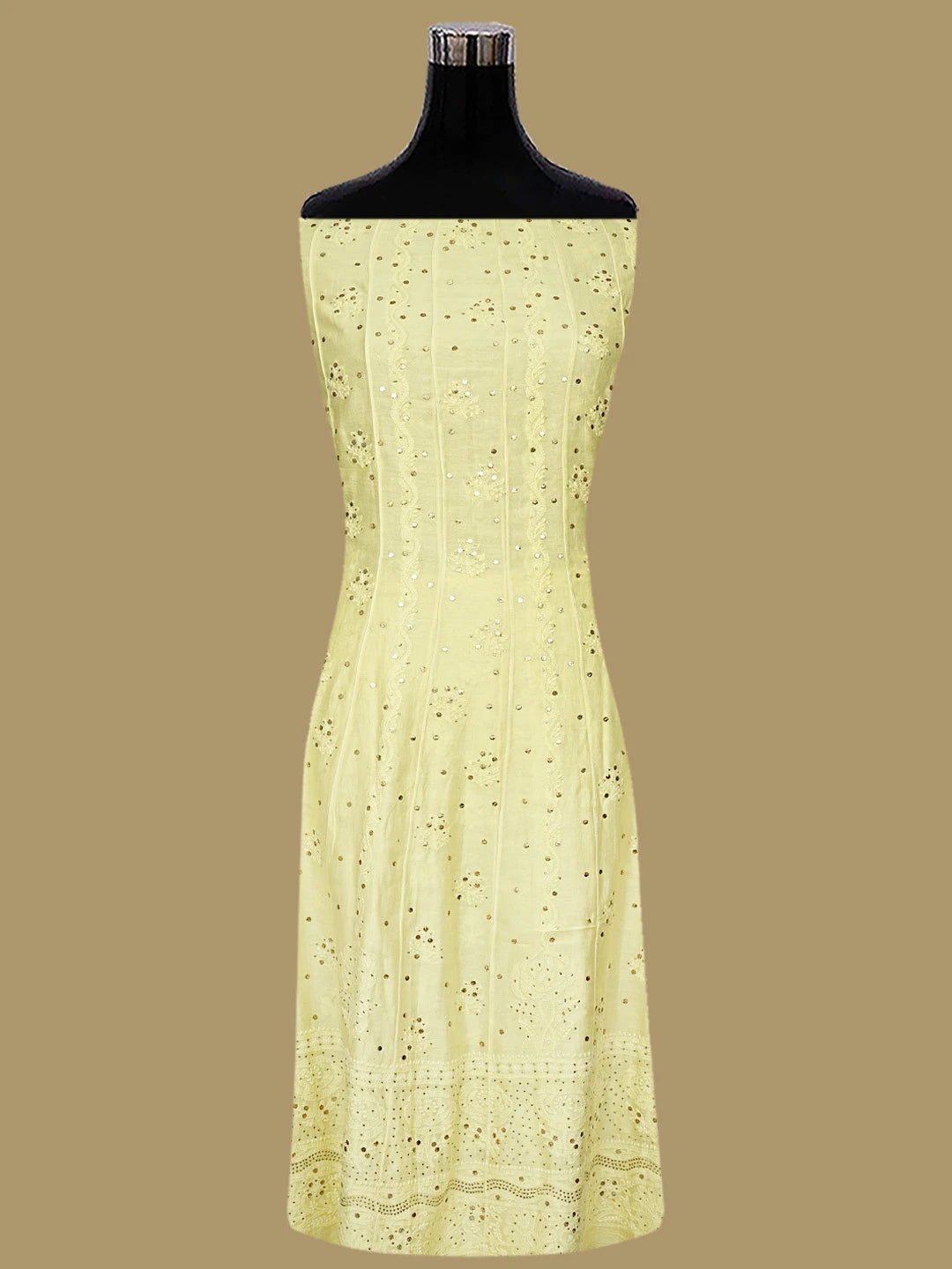 Ada Hand Embroidered Lemon Chanderi Lucknowi Chikankari Semi-Stitched Anarkali Dupatta Set With Muqaish Work 01A642978