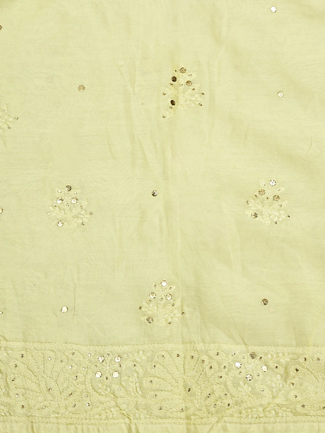 Ada Hand Embroidered Lemon Chanderi Lucknowi Chikankari Semi-Stitched Anarkali Dupatta Set With Muqaish Work 01A642978