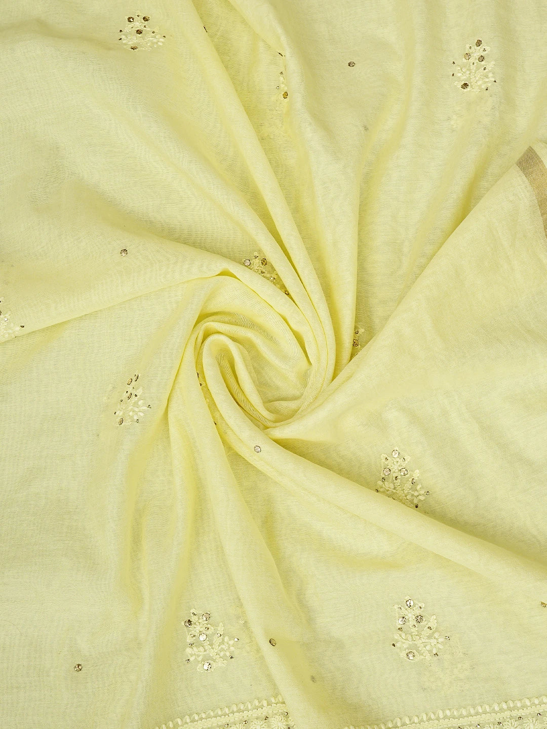 Ada Hand Embroidered Lemon Chanderi Lucknowi Chikankari Semi-Stitched Anarkali Dupatta Set With Muqaish Work 01A642978