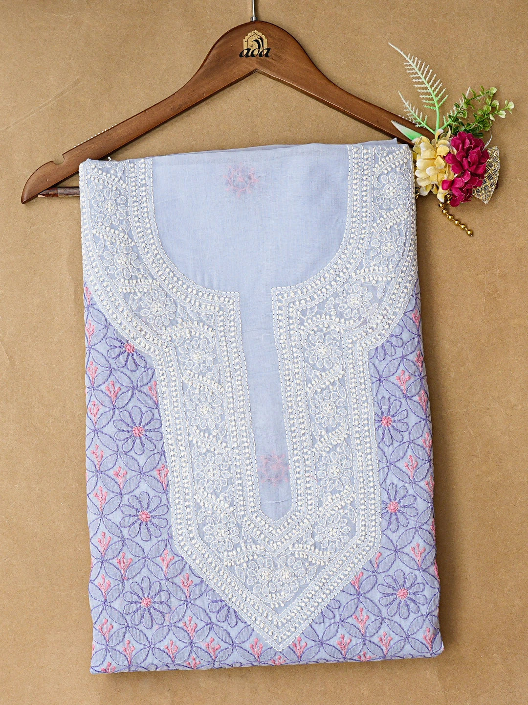 Ada Hand Embroidered Mauve Cotton Lucknowi Chikankari Unstitched Kurta Piece 01A831610