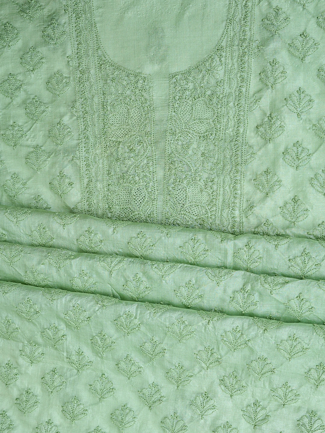 Ada Hand Embroidered Pistachio Green Silk Lucknowi Chikankari Unstitched Suit Piece 01A702982