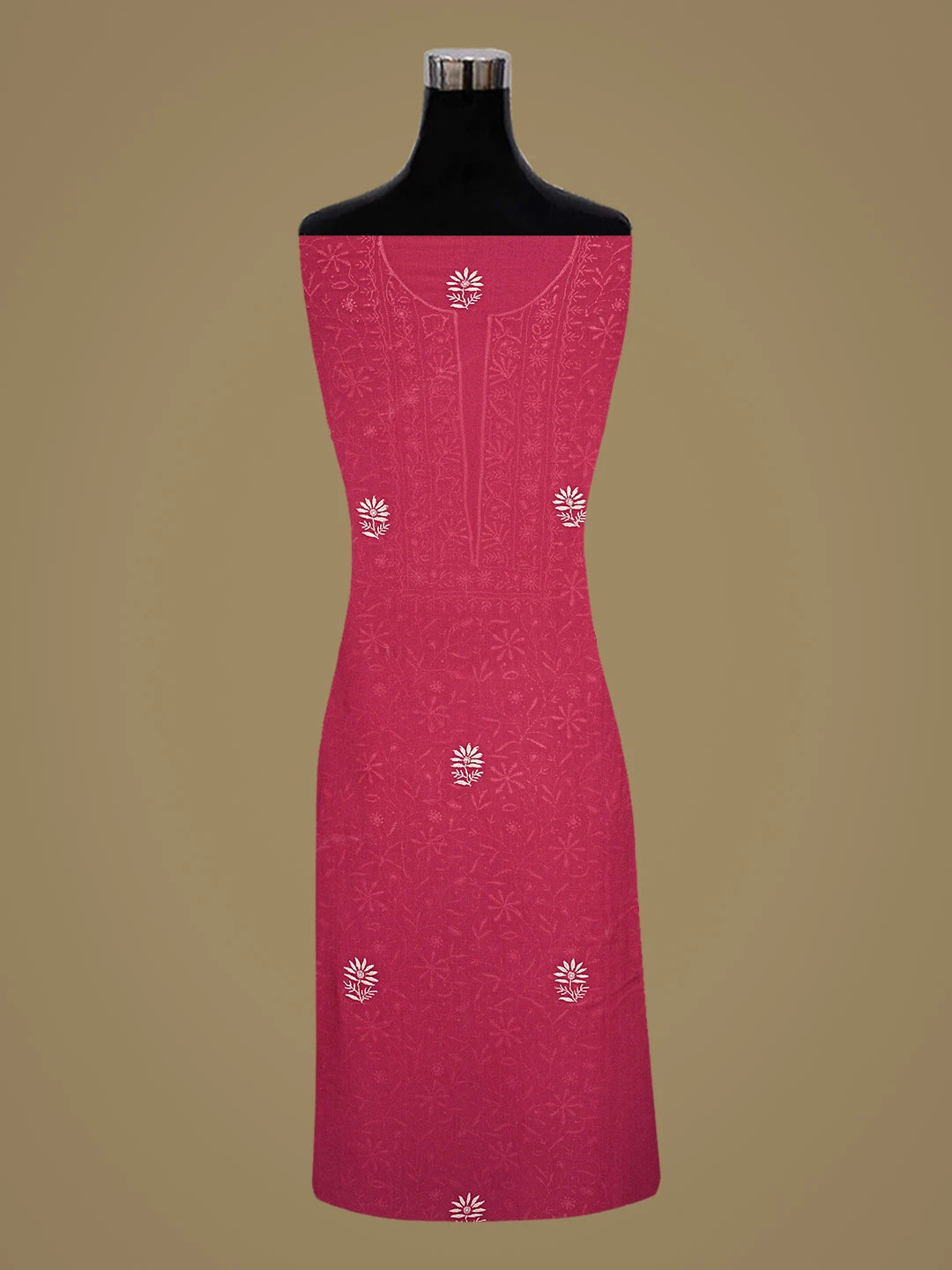 Ada Hand Embroidered Magenta Viscose Georgette Lucknowi Chikankari Unstitched Kurta Dupatta Set 01A843859