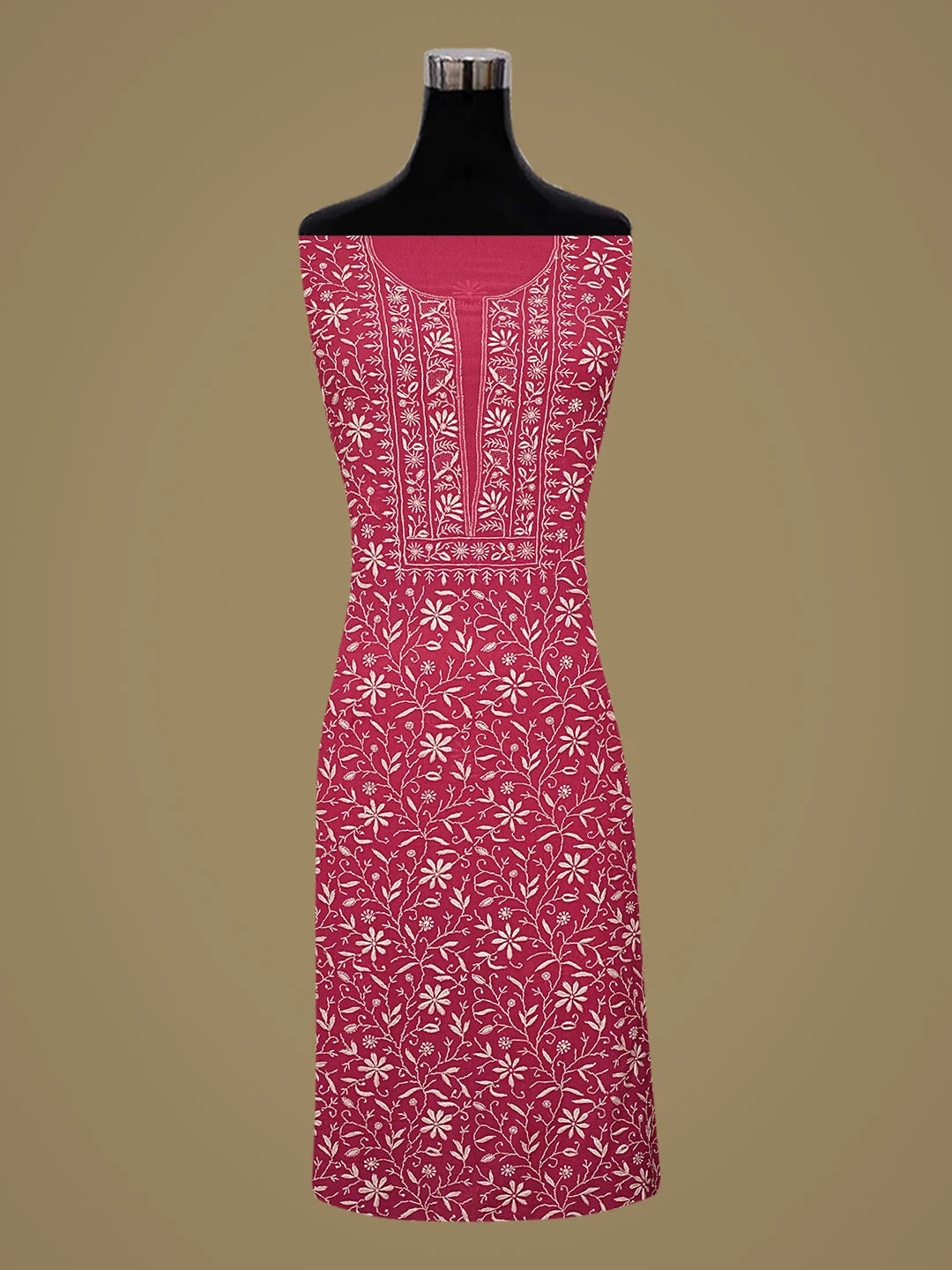 Ada Hand Embroidered Magenta Viscose Georgette Lucknowi Chikankari Unstitched Kurta Dupatta Set 01A843859