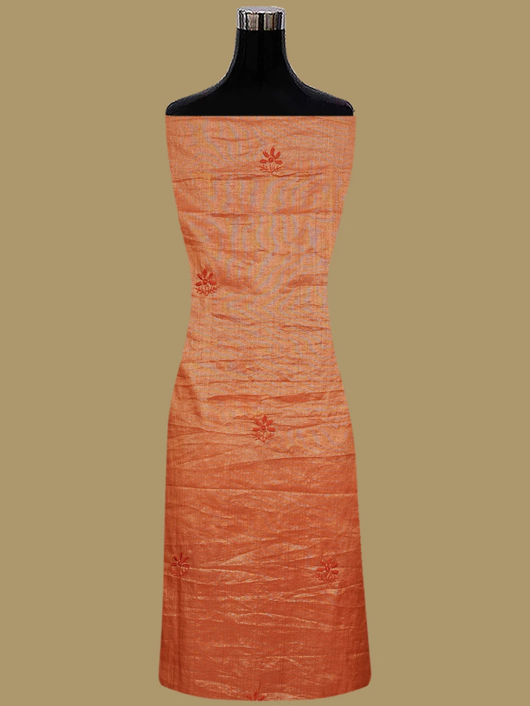 Ada Hand Embroidered Rust Tissue Lucknowi Chikankari Unstitched Kurta Dupatta Set 01A788944