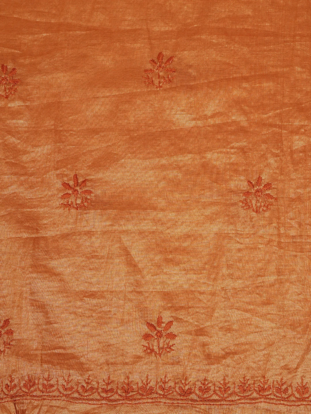 Ada Hand Embroidered Rust Tissue Lucknowi Chikankari Unstitched Kurta Dupatta Set 01A788944