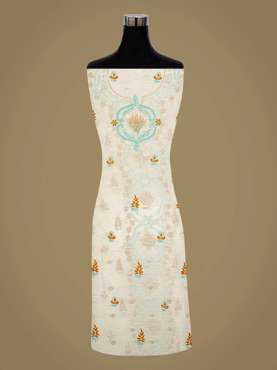 Ada Hand Embroidered White Chanderi Lucknowi Chikankari Unstitched Kurta Dupatta Set 01A836907